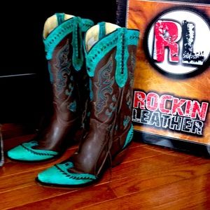 New Leather fringe brown and teal cowgirl boots ! Amazing quality 🤩